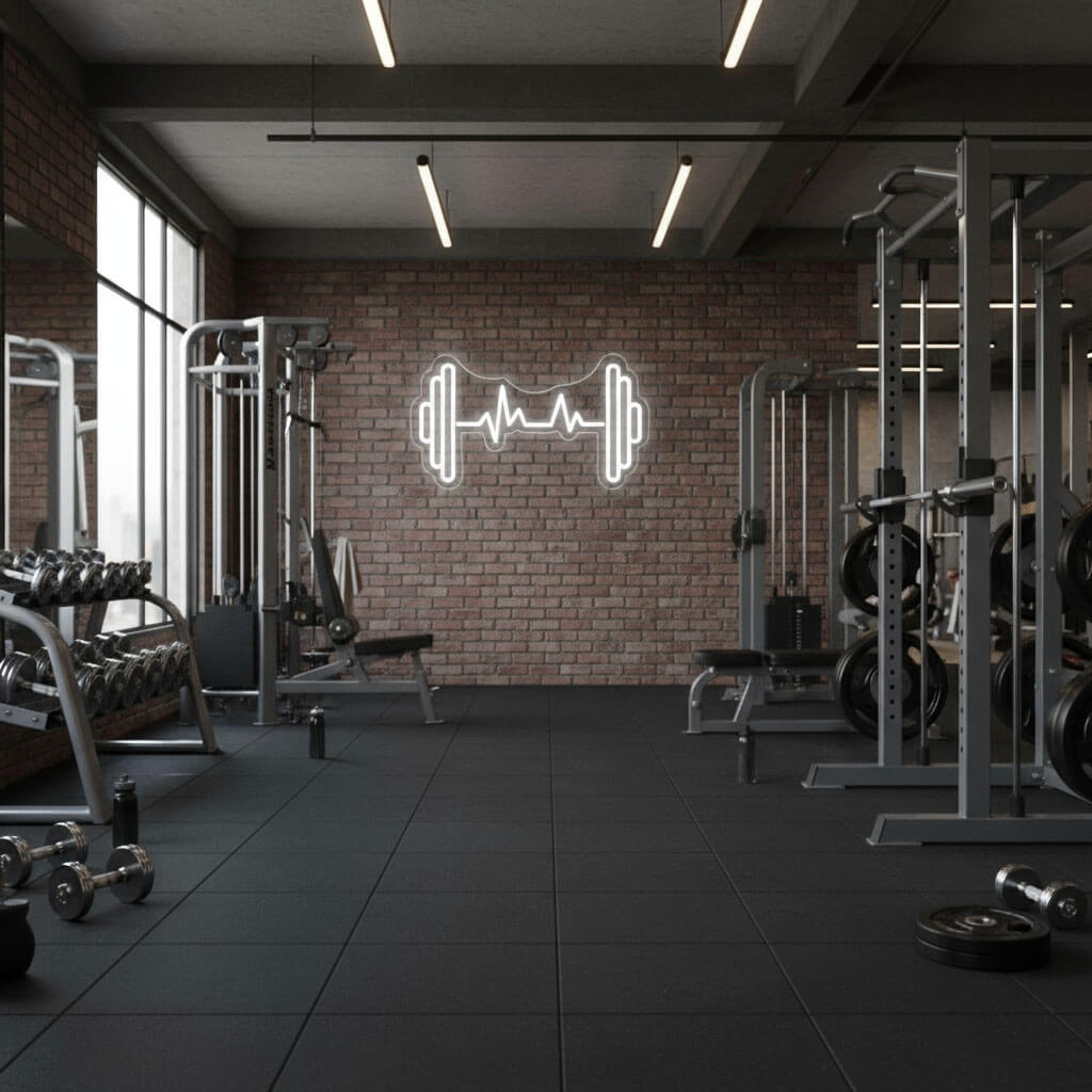 Fitness Barbell with Pulse Rate - Gym LED Neon Sign