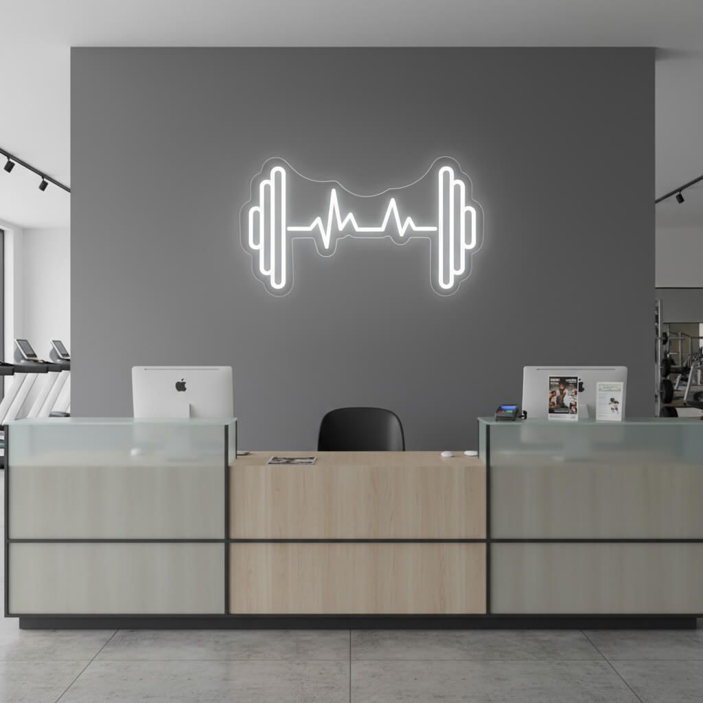 Fitness Barbell with Pulse Rate - Gym LED Neon Sign