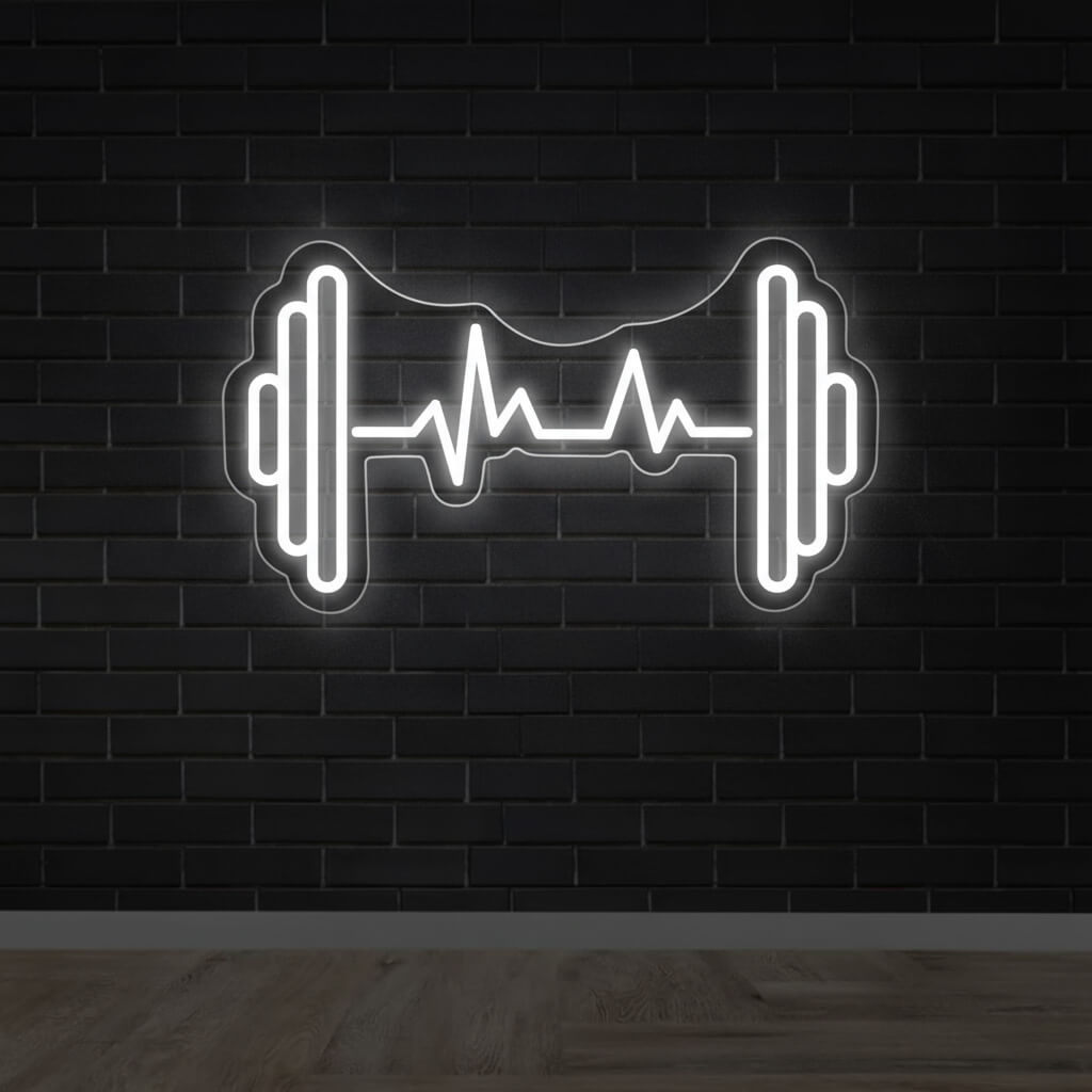 Fitness Barbell with Pulse Rate - Gym LED Neon Sign
