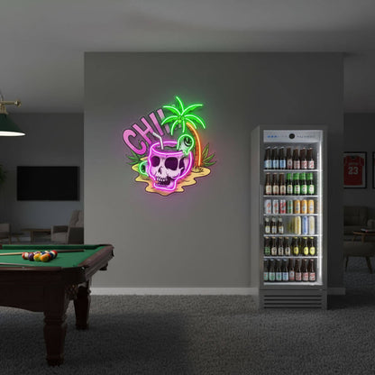 Chill Skull Tropical UV Print LED Neon Art Sign