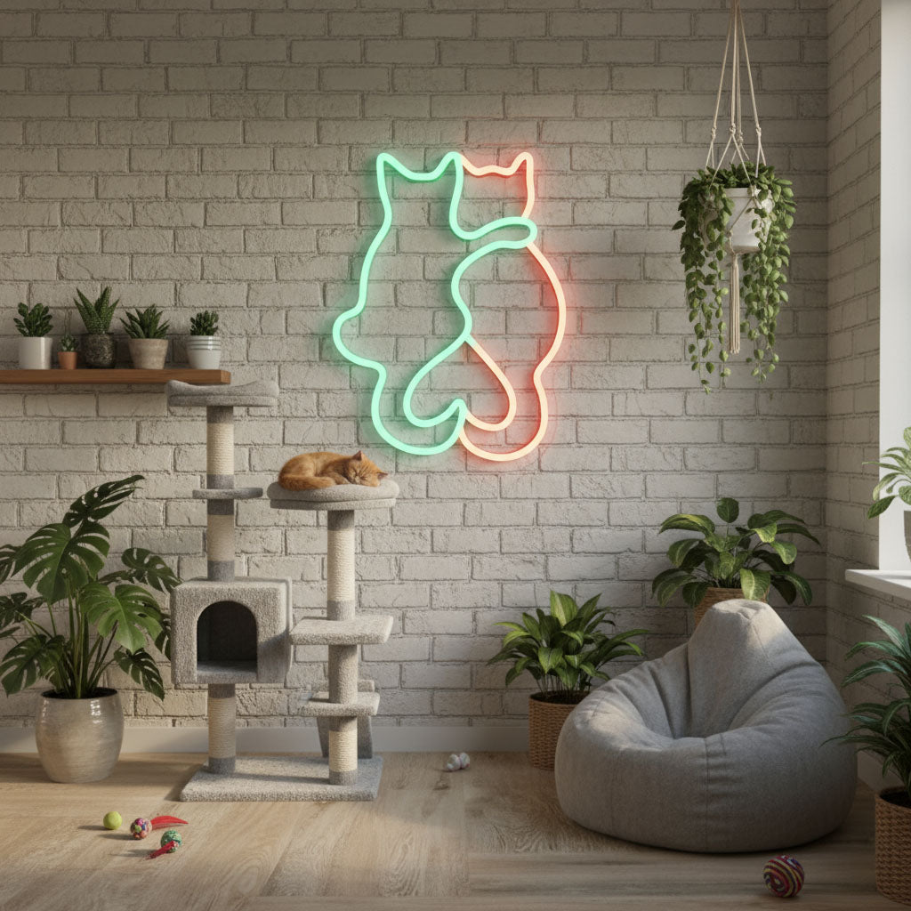 Couple Cat Home Decor LED Neon Sign