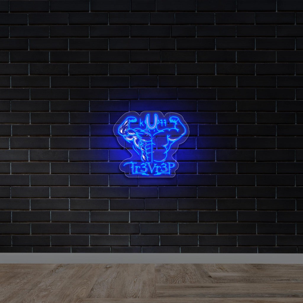 Artistic Blue Muscle Man Tr3Vr3P - Premium Neon Artwork
