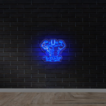 Artistic Blue Muscle Man Tr3Vr3P - Premium Neon Artwork