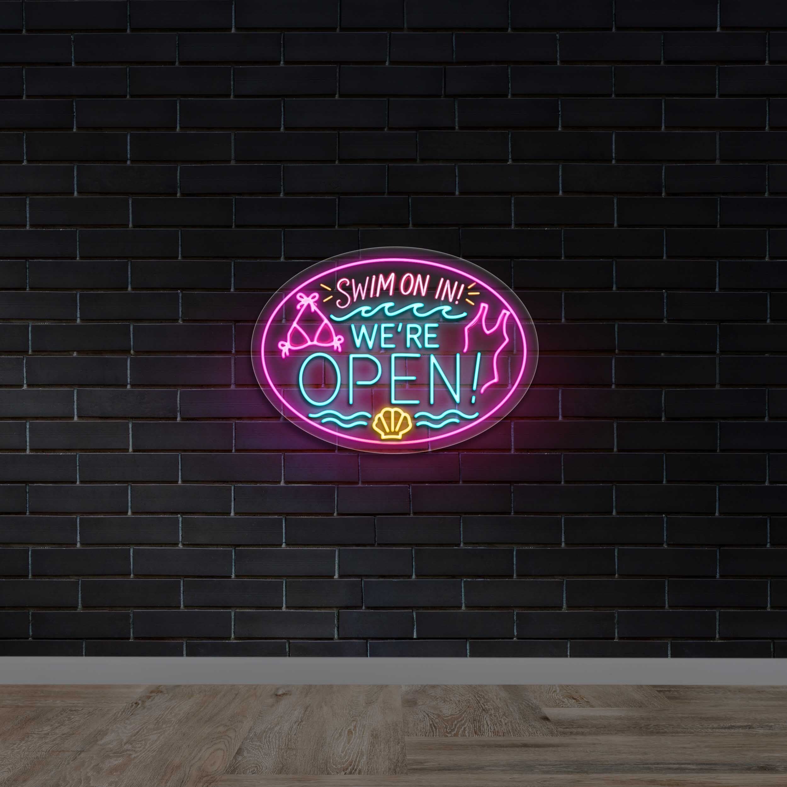 SWIM ON IN WE'RE OPEN - Premium Neon Artwork