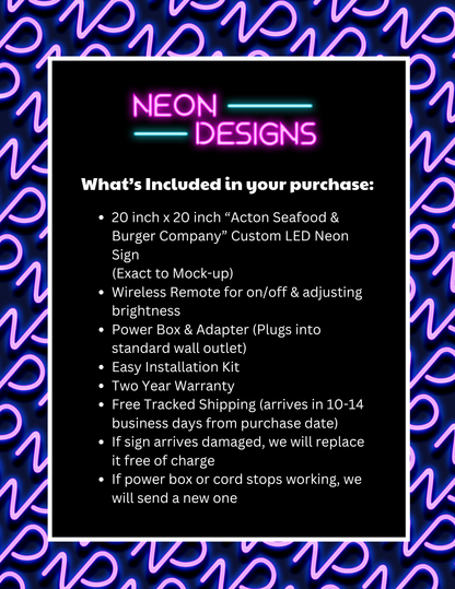 Acton Seafood & Burger Company - Premium Neon Artwork