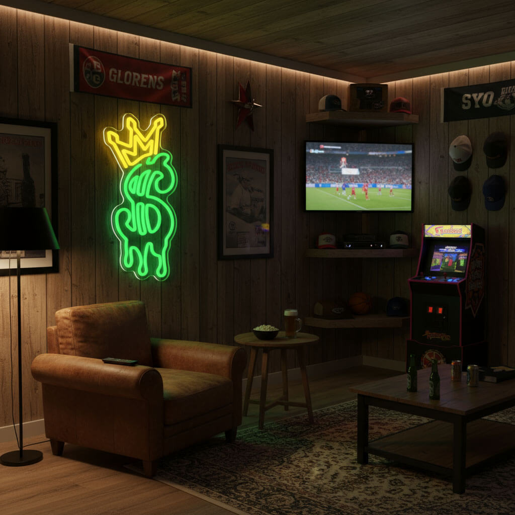 Dollar King Crown Man Cave LED Neon Sign