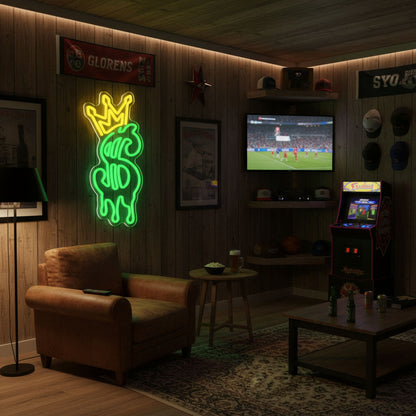 Dollar King Crown Man Cave LED Neon Sign
