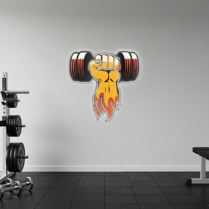 Flaming Fist Dumbbell - UV Print Gym LED Neon Sign