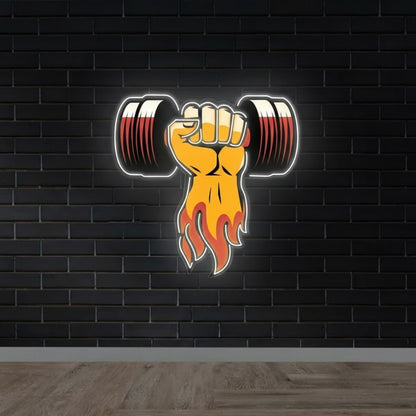 Flaming Fist Dumbbell - UV Print Gym LED Neon Sign