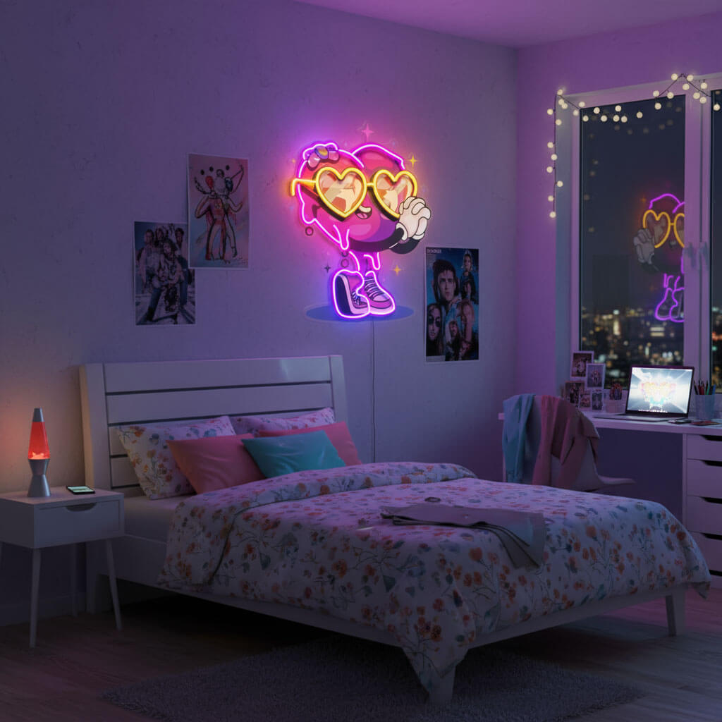 Cute Heart Character UV Print LED Neon Art Sign