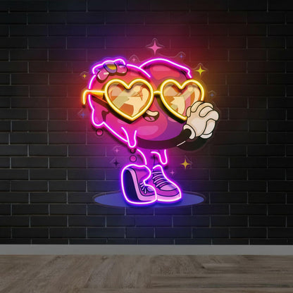 Cute Heart Character UV Print LED Neon Art Sign