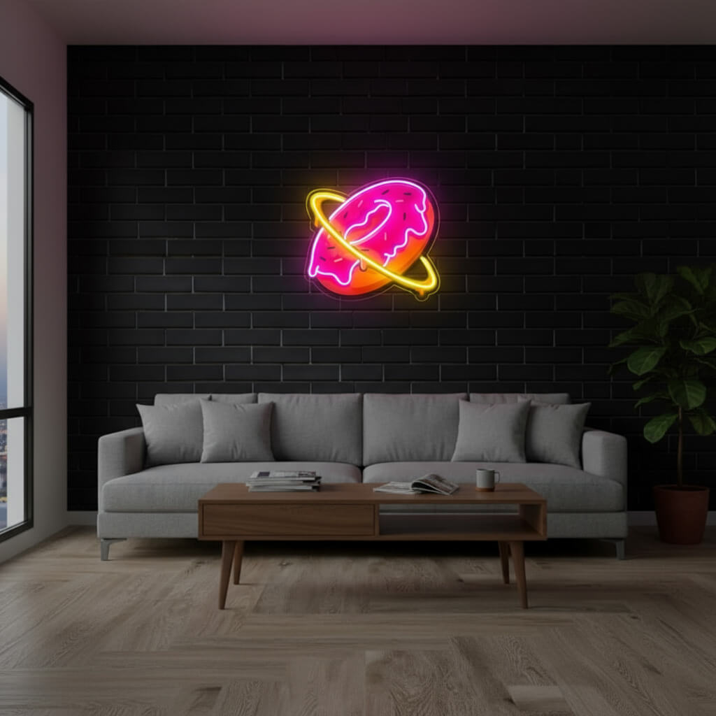 Glowy Donut Planet Home Decor UV Print LED Neon Sign