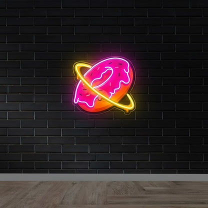 Glowy Donut Planet Home Decor UV Print LED Neon Sign