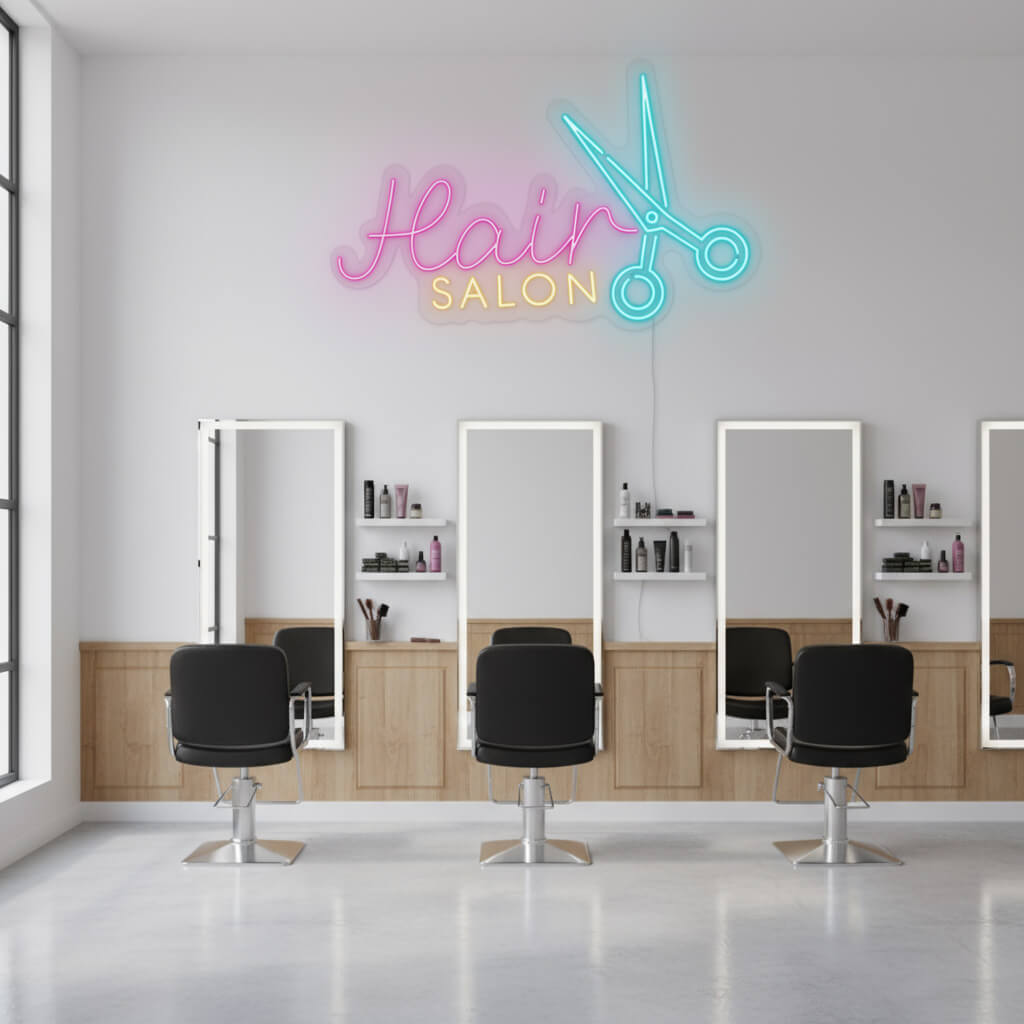 Hair Salon with Scissors LED Neon Sign