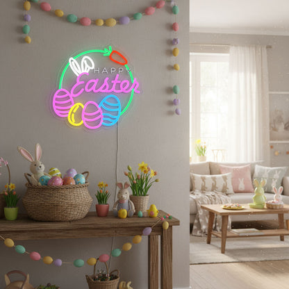 Happy Easter Colorful Bunny & Egg - Events Decor LED Neon Sign
