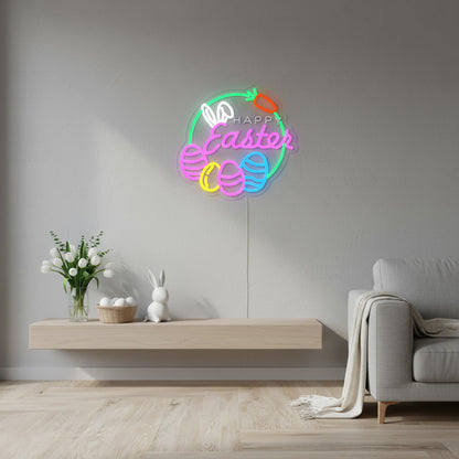 Happy Easter Colorful Bunny & Egg - Events Decor LED Neon Sign