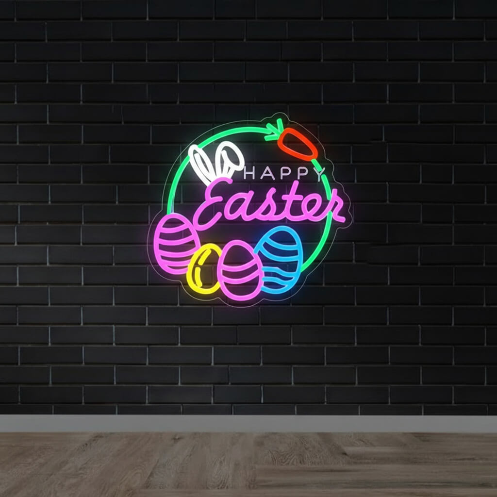 Happy Easter Colorful Bunny & Egg - Events Decor LED Neon Sign