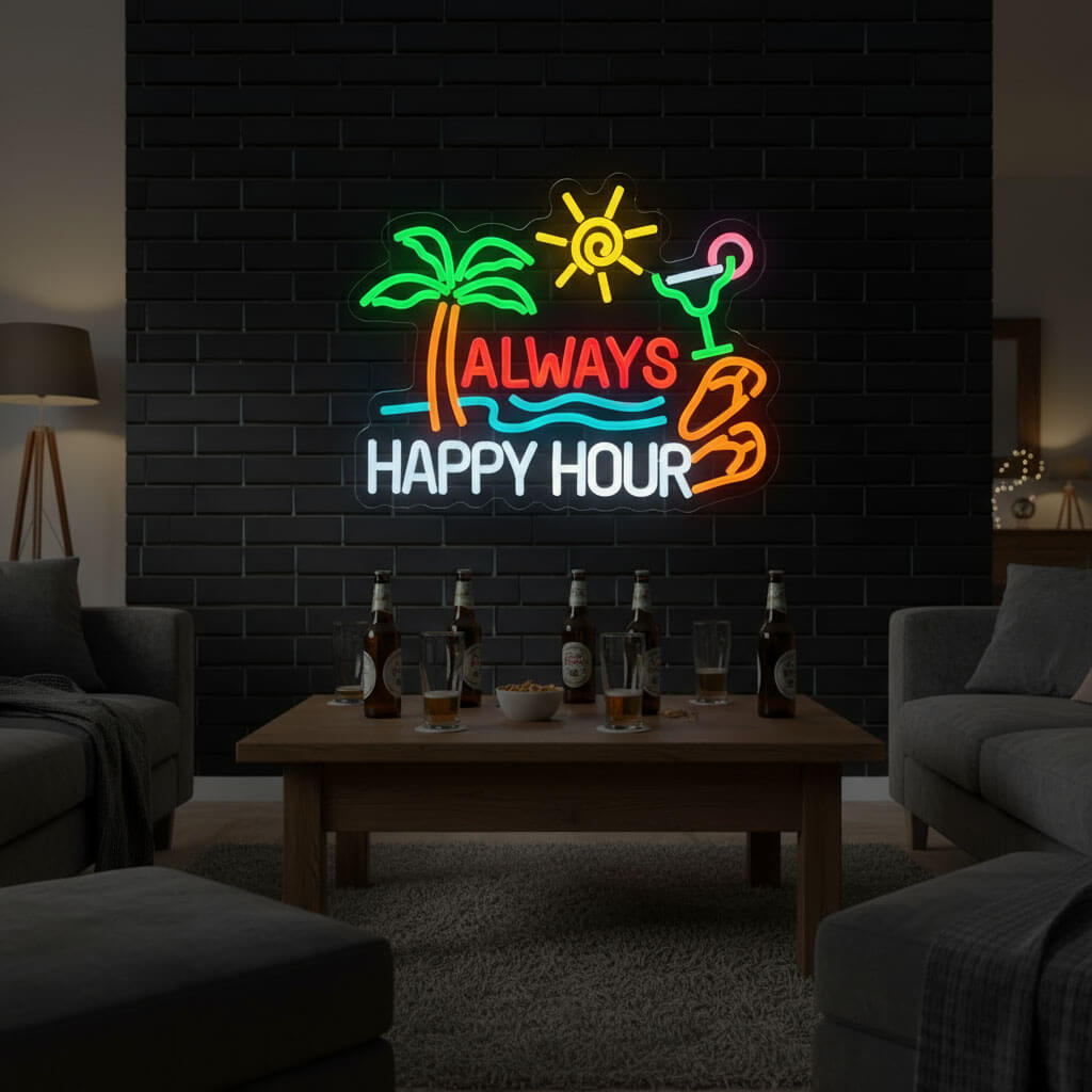Always Happy Hour Tropical Home Decor LED Neon Sign
