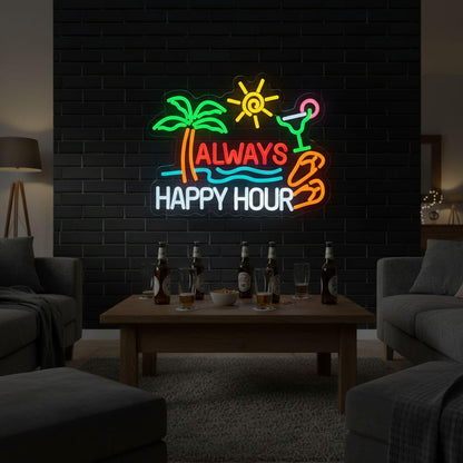 Always Happy Hour Tropical Home Decor LED Neon Sign