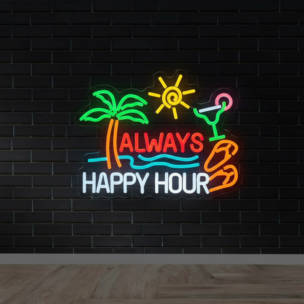 Always Happy Hour Tropical Home Decor LED Neon Sign