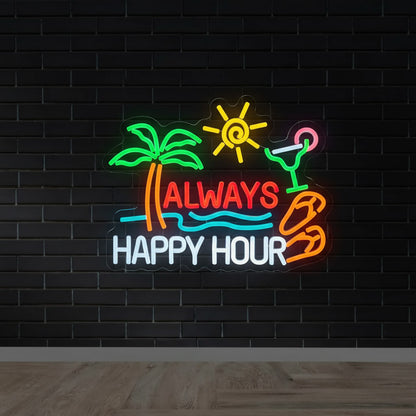 Always Happy Hour Tropical Home Decor LED Neon Sign