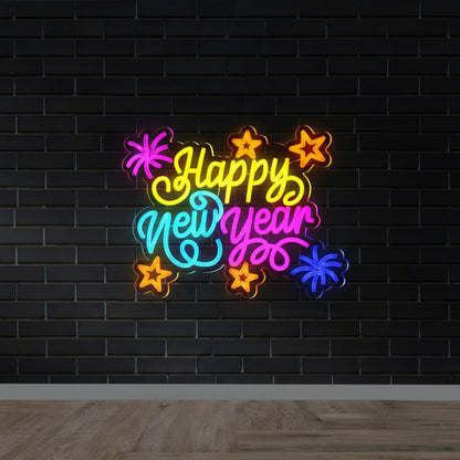 Happy New Year Fireworks & Stars - Events Decor LED Neon Sign