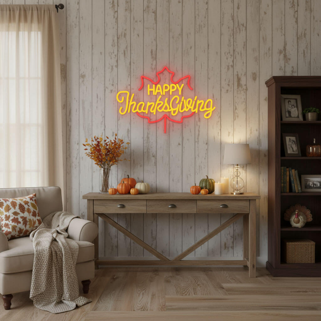 Happy Thanksgiving Warm Fall - Events Decor LED Neon Sign