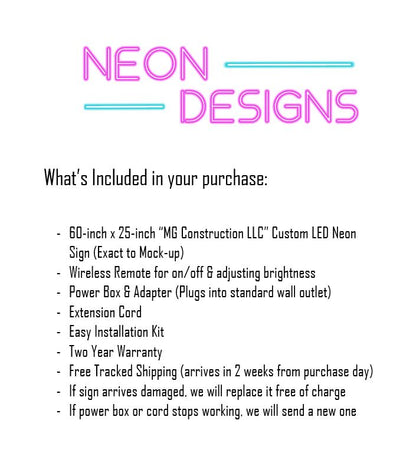 MG Construction LLC - Premium Neon Artwork