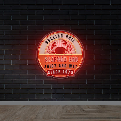 Rolling Boil Seafood Bag Since 1975 - Premium Neon Artwork