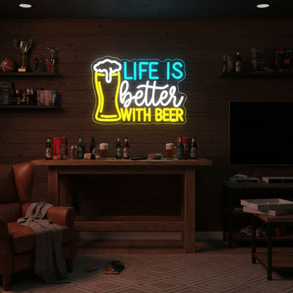 Life is Better With Beer Man Cave LED Neon Sign