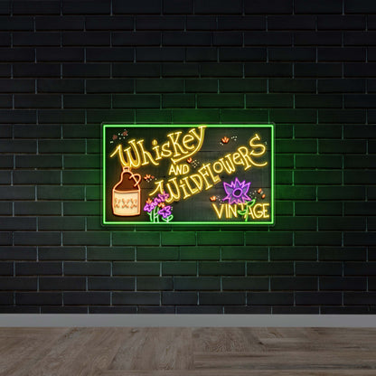 Whiskey and Wildflowers Vintage - Premium Neon Artwork
