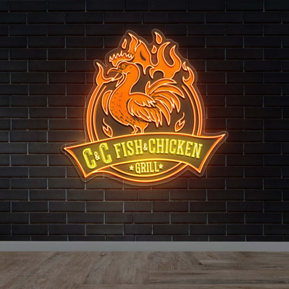 C & C Fish & Chicken Grill - Premium Neon Artwork