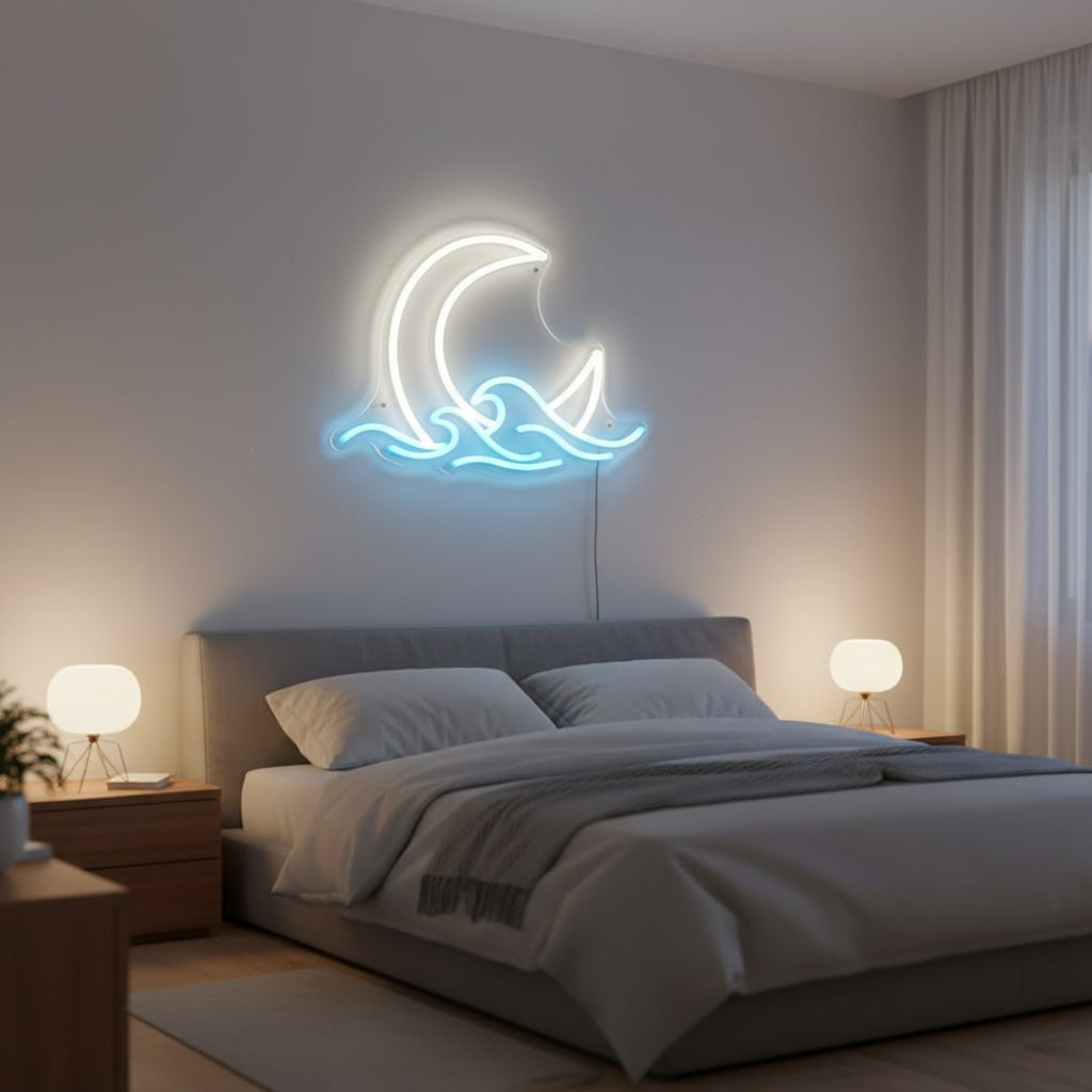 Celestial Moon Wave Home Decor LED Neon Sign