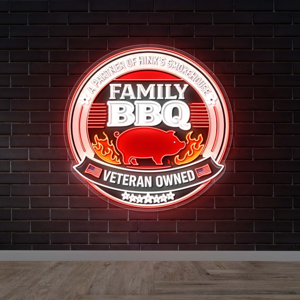 Family BBQ Veteran Owned - Premium Neon Artwork