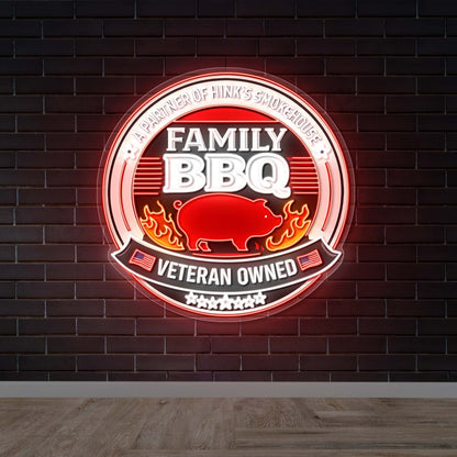 Family BBQ Veteran Owned - Premium Neon Artwork