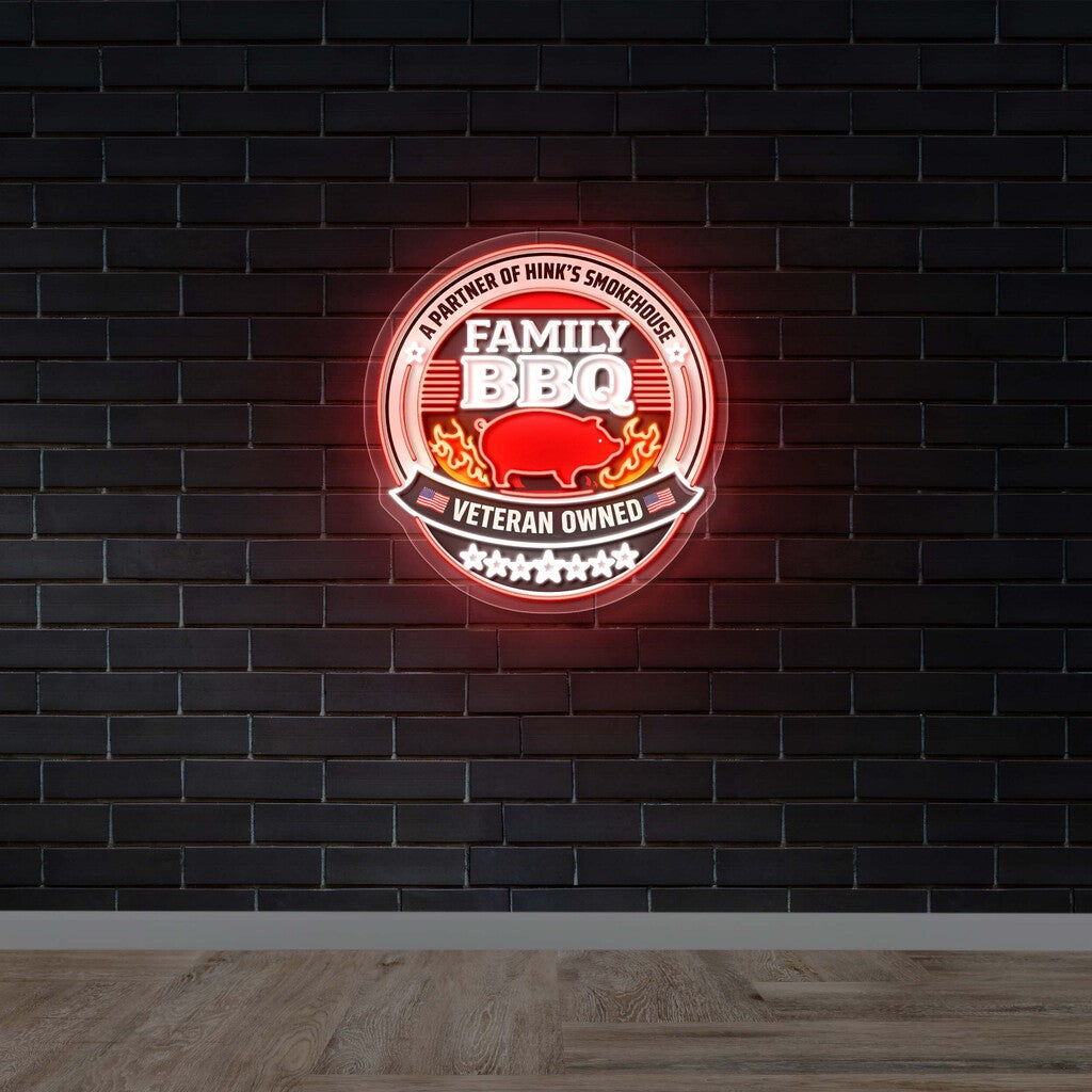 Family BBQ Veteran Owned - Premium Neon Artwork