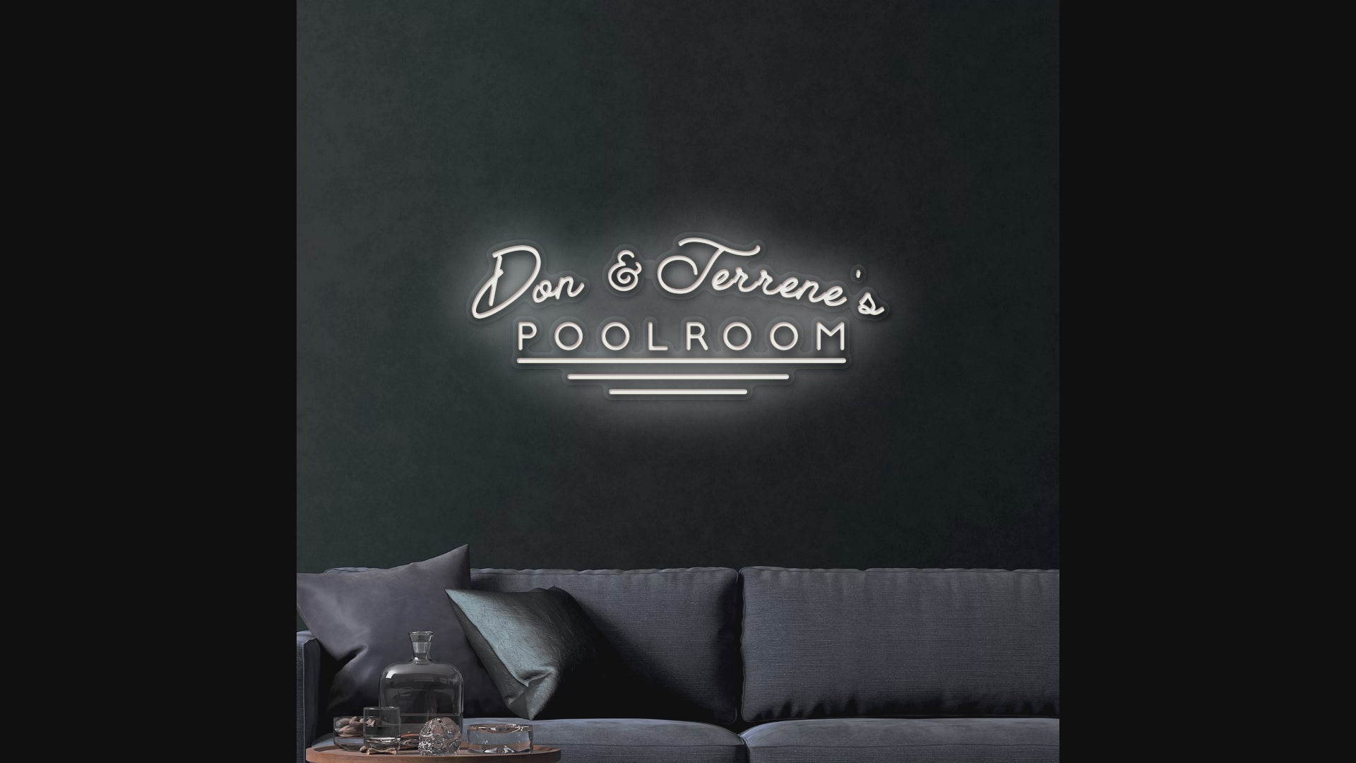 Load video: Don &amp; Terrene's Pool Room – Premium Neon Artwork