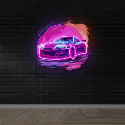 Synthwave Car Moon UV Print LED Neon Art Sign