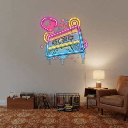 Retro 80s Cassette Tape UV Print LED Neon Art Sign