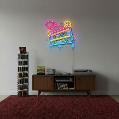 Retro 80s Cassette Tape UV Print LED Neon Art Sign