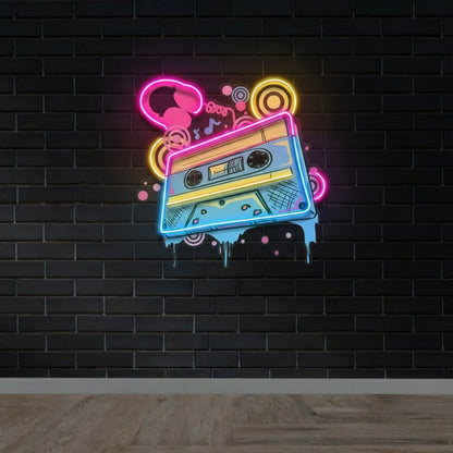 Retro 80s Cassette Tape UV Print LED Neon Art Sign