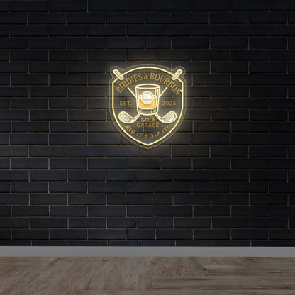 Birdies & Bourbon Golf Garage - Premium Neon Artwork