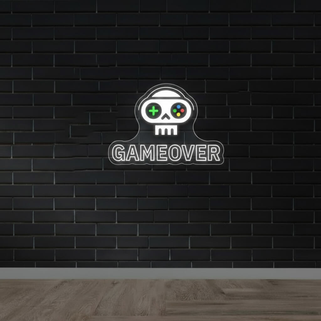 Game Over Skull Controller - UV Print Gaming LED Neon Sign