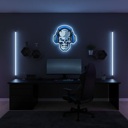 Skull with Headphones - UV Print Gaming LED Neon Sign