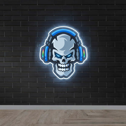 Skull with Headphones - UV Print Gaming LED Neon Sign