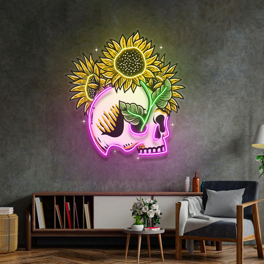 Sunflower Skull - Premium Neon Artwork