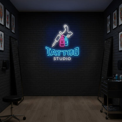 Tattoo Studio with Machine & Ink Bottles LED Neon Sign