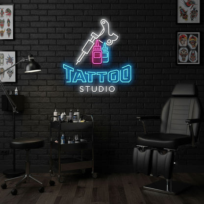 Tattoo Studio with Machine & Ink Bottles LED Neon Sign