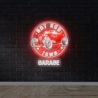 HOT ROD TOWN GARAGE - Premium Neon Artwork