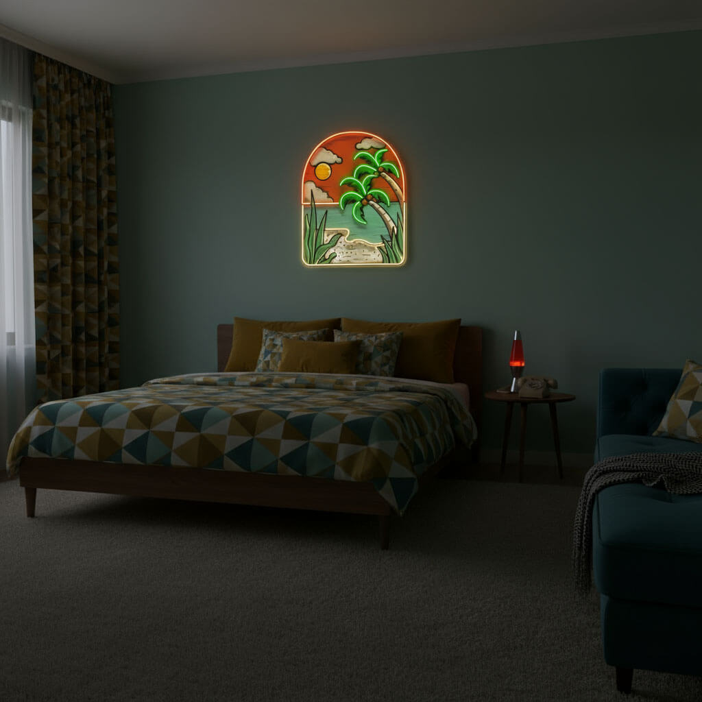 Tropical Beach Scene UV Print LED Neon Art Sign